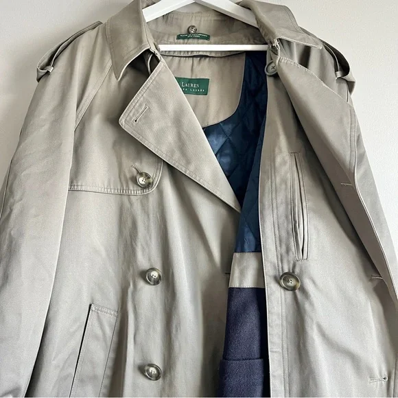 Lauren Ralph Lauren mens trench coat tan size 42R double breasted zip out liner - Picture 4 of 11